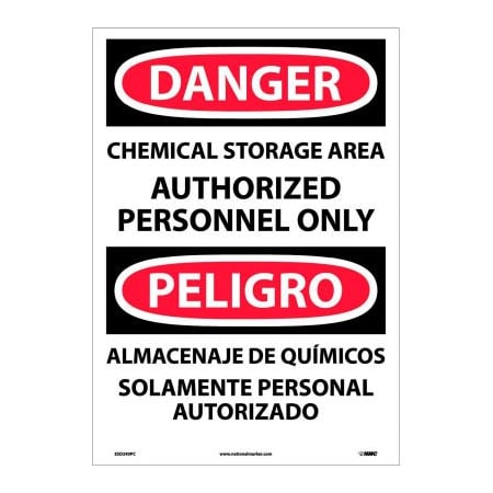 National Marker Co Bilingual Vinyl Sign - Danger Chemical Storage Area Authorized Personnel Only ESD240PC